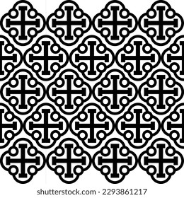 Seamless pattern with Celtic crosses in black and white colors.