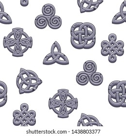 Seamless pattern Celtic symbols. Vector cartoon set celtic icons on white background.