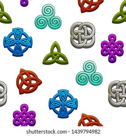 Seamless pattern Celtic symbols. Vector set Celtic icons on white background.