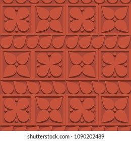 Seamless pattern from ceramic sockets. Flower and leaf. Brick color.