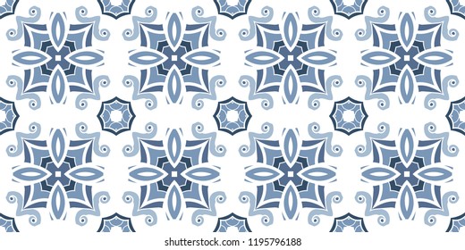 Seamless pattern, ceramic tiles  azulejos. Abstract background. Vector hand drawn illustration, typical portuguese tiles. 