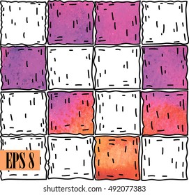 Seamless pattern with ceramic tiles. Drawing by hand. Stylish abstract background.