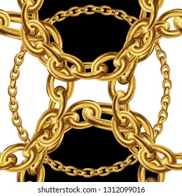 Seamless pattern with chain for fabric design on black and white background. Baroque vector illustration. 