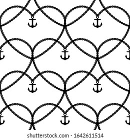 Seamless pattern with chains and anchor. Black and white background. Abstract monochrome pattern  in marine style. Idea  for material, scarf, fabric, textile, wallpaper, wrapping paper. Vector