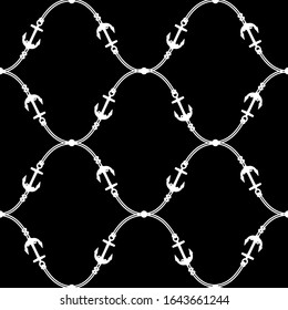 Seamless pattern with chains and anchor. Black and white background. Abstract monochrome pattern  in marine style. Idea  for material, scarf, fabric, textile, wallpaper, wrapping paper. Vector