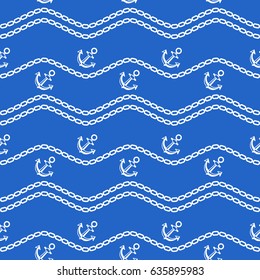 Seamless pattern with chains and anchors. Ongoing backgrounds of marine theme.