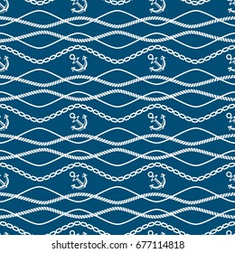 Seamless pattern with chains and anchors. Ongoing backgrounds of marine theme.