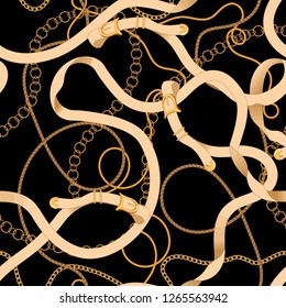 Seamless pattern with chains and belts. Vector patch for scarfs, print, fabric.