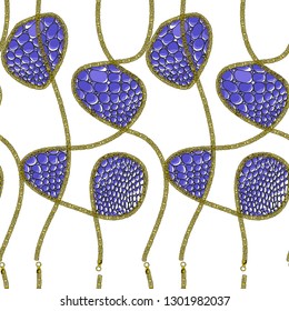 Seamless pattern of chains and reptile leather. Light background.