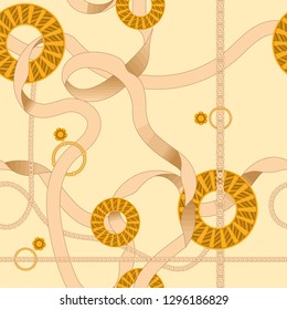 Seamless pattern with chains, ribbons and belts. Vector patch for scarfs, print, fabric.