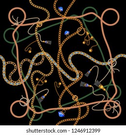 Seamless pattern with chains and ropes. Vector patch for fabric, scarf.