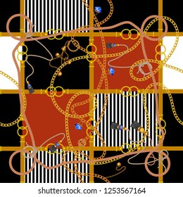 Seamless pattern with chains and ropes. Vector patch for fabric, scarf. Seamless pattern with chains and ropes. Vector patch for fabric, scarf.