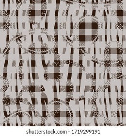 Seamless pattern with chains silhouette on  tartan stripes. Patchwork grunge background with watercolor effect. Textile print for bed linen, jacket, package design, fabric and fashion concepts