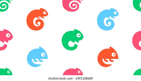 Seamless pattern with Chameleon Logo. isolated on white background