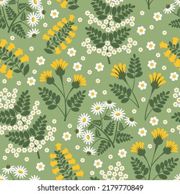 seamless pattern chamomile clover and bluebell