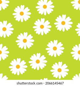 Seamless pattern chamomile flower on a green background, vector texture for textiles.