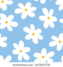 Seamless pattern with chamomile flowers. Floral vector flat background