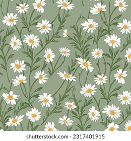 seamless pattern with chamomile flowers and leaves
