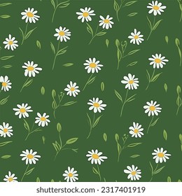 seamless pattern with chamomile flowers and leaves