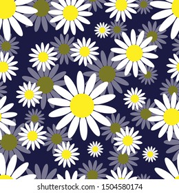 Seamless pattern. Chamomile flowers on a blue background. Vector drawing. Background. Texture.