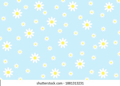 Patrón sin foco con flores chamíiles sobre fondo azul.