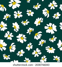 Seamless pattern. Chamomile flowers on a green background. Vector.