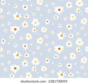 Seamless pattern with chamomile flowers on blue background