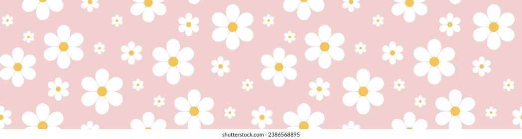 Seamless pattern with chamomile flowers on pink background. Vector. daisy. childrens cute background. childrens flowers background. summer pattern