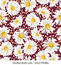 Seamless pattern with chamomile. Freehand drawing. Can be used on packaging paper, fabric, background for different images, etc.