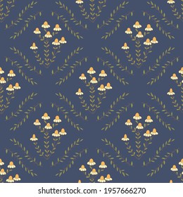 Seamless pattern with chamomile and green herbs