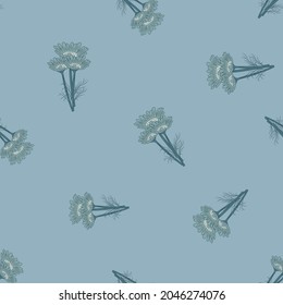 Seamless pattern chamomile on blue background. Beautiful ornament summer flowers. Geometrical texture template for fabric. Design vector illustration.