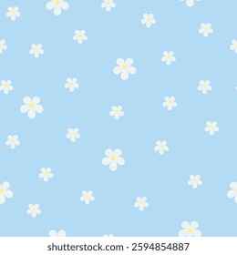 seamless pattern of chamomile on blue background