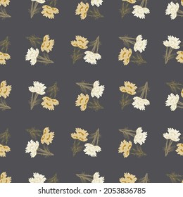 Seamless pattern chamomile on gray background. Beautiful ornament summer yellow flowers . Geometrical texture template for fabric. Design vector illustration.