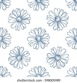 Seamless pattern with chamomile on white background