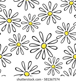 Seamless pattern with chamomile, vector. Could be used as background, for fabric, textile, wallpaper.