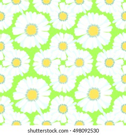 seamless pattern with chamomiles on green vector illustration