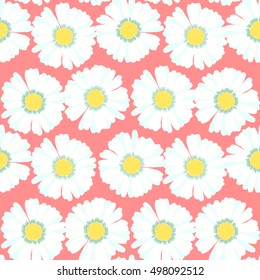 seamless pattern with chamomiles on a pink vector illustration