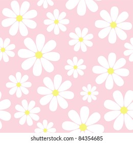 seamless pattern with chamomiles on pink background