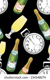 Seamless  pattern with champagne bottle and glasses for Christmas and new year.