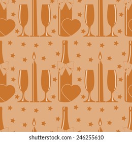 Seamless pattern with champagne and candles.