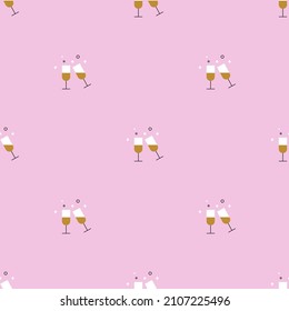 Seamless pattern with champagne glasses vector seamless pattern on pink background. Stylish design for wrapping ,  party invitation, holiday card. Celebration background with champagne glasses.