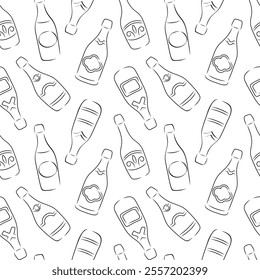 Seamless pattern with champagne and wine bottles silhouette. 