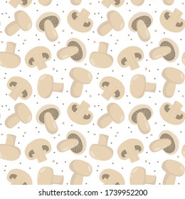 Seamless pattern with champignons on white background. Vector illustration.