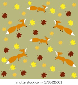 Seamless pattern with chancellery and leaves. Autumn vector pattern. Illustration for wallpaper, packaging and textiles