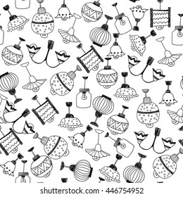 Seamless pattern with chandeliers and lamps in a cartoon style. Vector illustration.