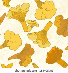 Seamless  pattern with chanterelle mushrooms .