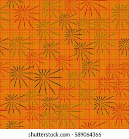 Seamless pattern. Chaos of asymmetric stars. Checkered background. Grungy textiles. Wallpaper for children.