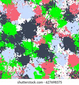 Seamless pattern. The chaos of spots and splashes. Fashionable camouflage. Gray, red, pale blue, white.