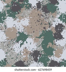 Seamless pattern. The chaos of spots and splashes. Fashionable camouflage. Beige, green-blue, gray tones.