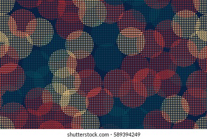Seamless pattern. The chaotic background of round glare. Colorful fireworks. Flat.